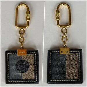 FENDI Mens Iconic Pequin Striped Leather Gold Tone Keychain MINT